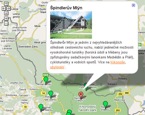 Mapa Špindlerova Mlýna a okolí